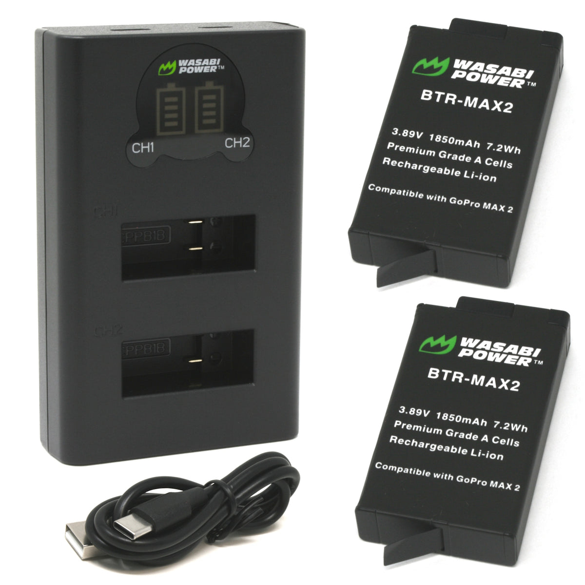 GoPro MAX2 Enduro Battery (2-Pack) and USB Dual Charger by Wasabi