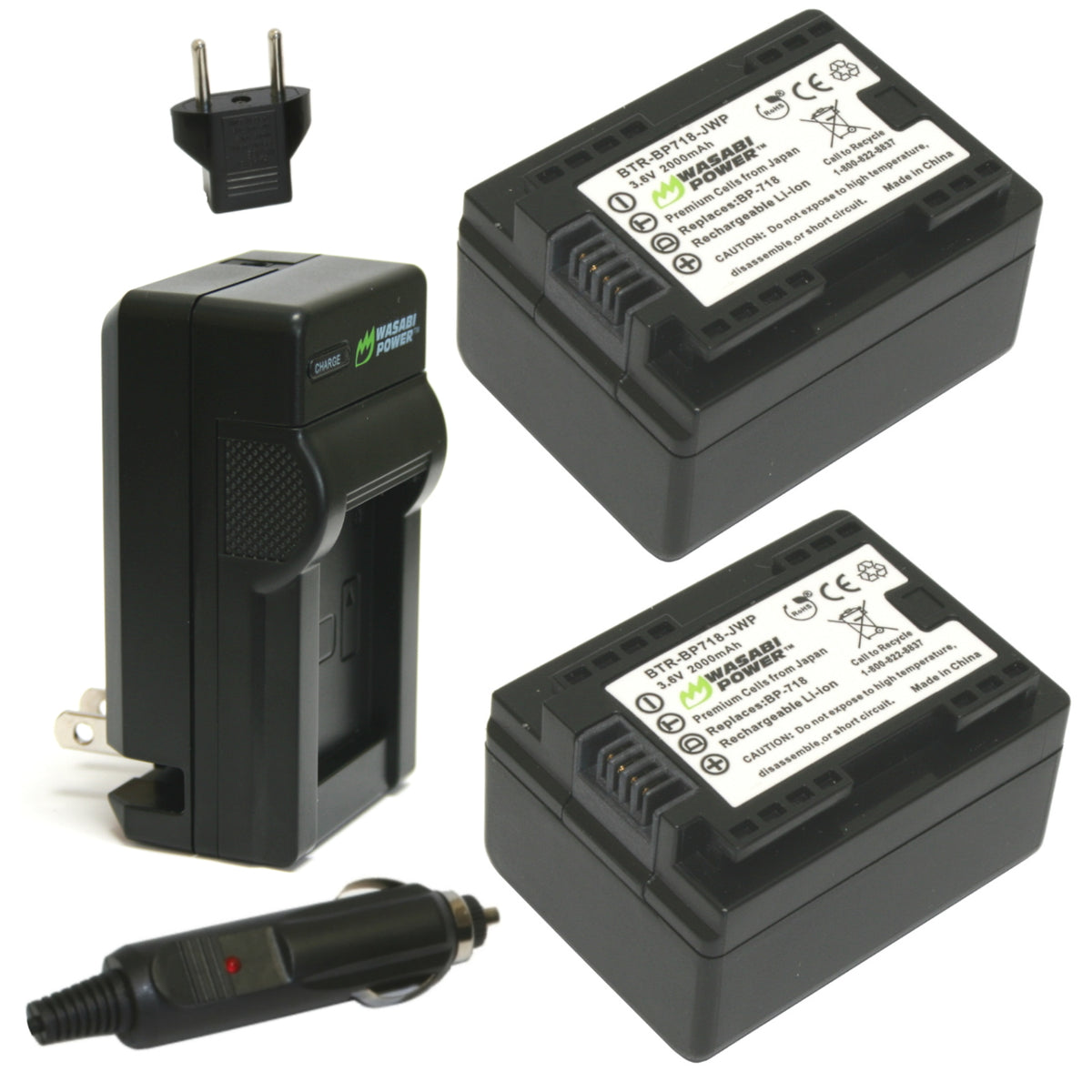 Canon BP-718 Battery (2-Pack) and Charger by Wasabi Power