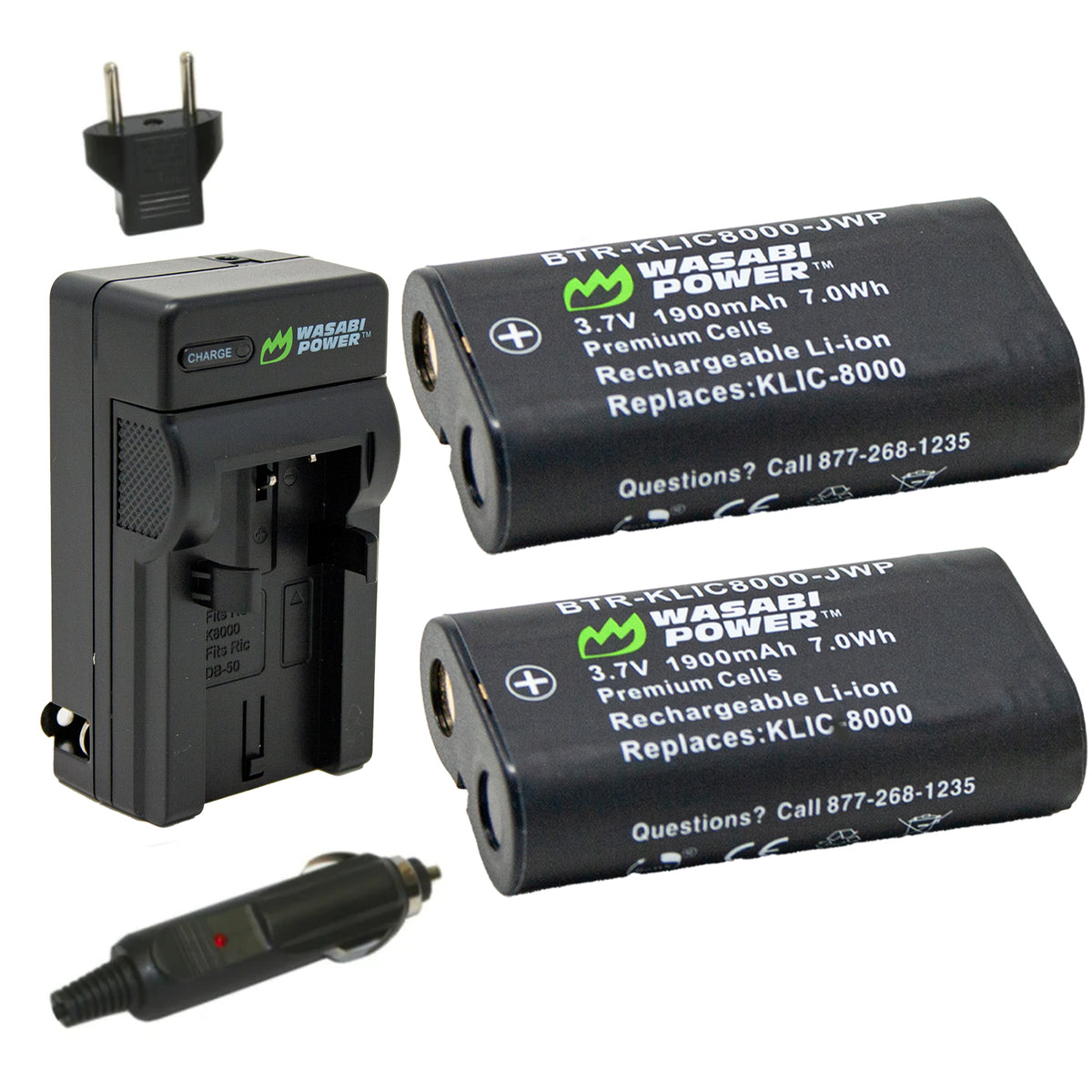 Kodak KLIC-8000 Battery (2-Pack) and Charger by Wasabi Power
