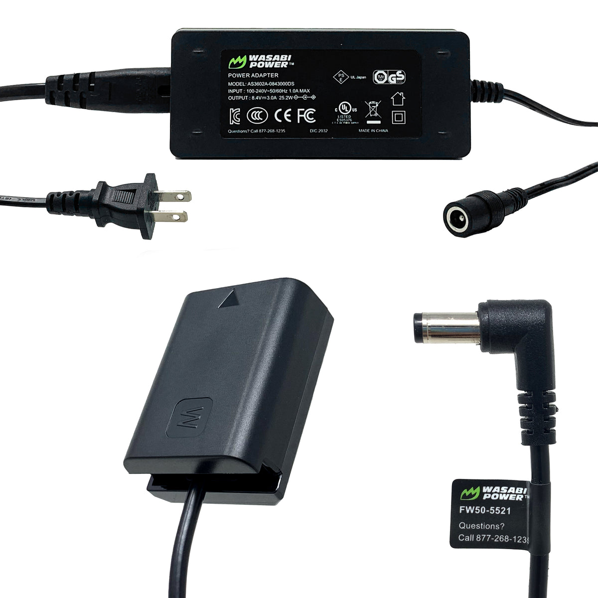 Sony NP-FW50 DC Coupler with AC Power Adapter (AC-PW20) by Wasabi
