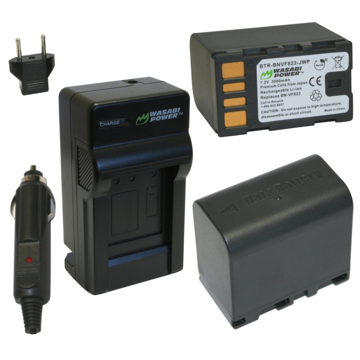 JVC BN-VF823, BN-VF823U Battery (2-Pack) and Charger by Wasabi Power