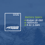 Kodak LB-080 Battery (2-Pack) and Charger by Wasabi Power