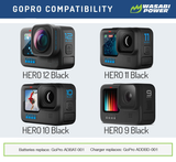 GoPro HERO12, HERO11, HERO10, HERO9 Black Battery (2-Pack) and Triple Charger by Wasabi Power