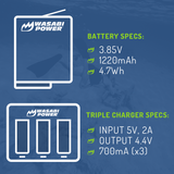 GoPro HERO7 Black, HERO6, HERO5 Battery (3-Pack) and Triple Charger by Wasabi Power