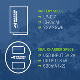 Canon LP-E17 Battery (2-Pack) and Dual Charger by Wasabi Power