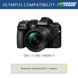 Olympus BLX-1 Battery (2-Pack) and USB-C Dual Charger by Wasabi Power