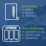 GoPro HERO4, AHDBT-401 Battery (2-Pack) and Triple Charger by Wasabi Power
