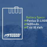 Pentax D-LI109 Battery (2-Pack) and Dual Charger by Wasabi Power