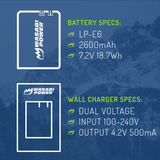Canon LP-E6, LP-E6N Battery (2-Pack) and Charger by Wasabi Power