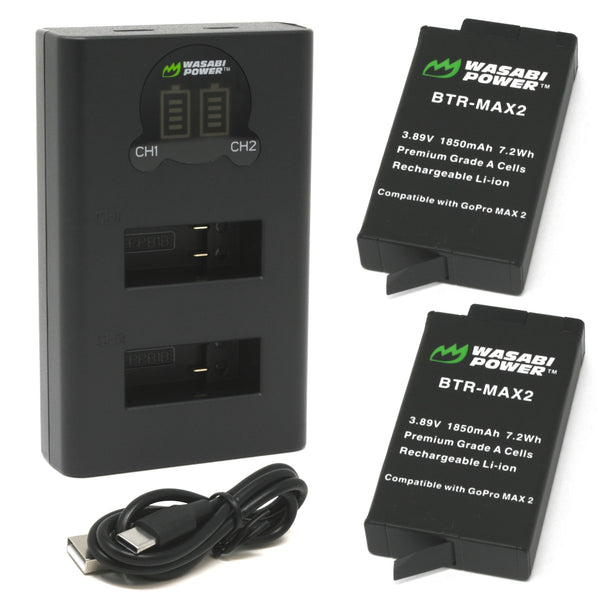 GoPro MAX2 Enduro Battery (2-Pack) and USB Dual Charger by Wasabi