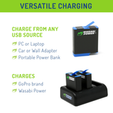 GoPro HERO8 Battery (4-Pack) and Dual Charger Compatible with HERO7 Black, HERO6, HERO5 by Wasabi Power