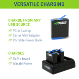 GoPro HERO8 Battery (4-Pack) and Triple Charger Compatible with HERO7 Black, HERO6, HERO5 by Wasabi Power
