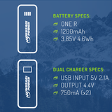 Insta360 ONE R, RS Battery (2-Pack) and Dual USB Charger by Wasabi Power