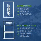 Fujifilm NP-W126, NP-W126S Battery (3-Pack) and Dual Charger by Wasabi Power
