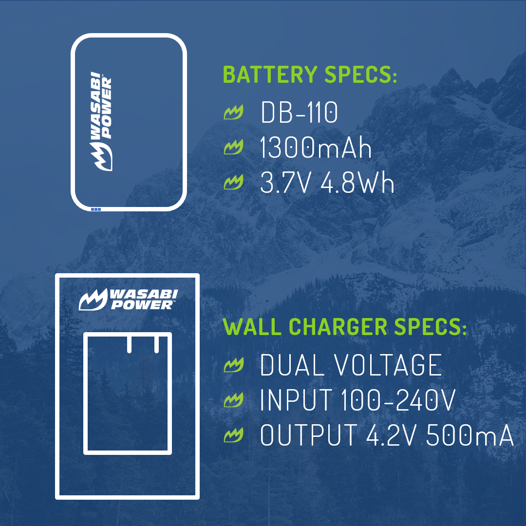 Ricoh DB-110 Battery (2-Pack) and Charger by Wasabi Power