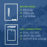 Nikon EN-EL3e Battery (2-Pack) and Charger by Wasabi Power
