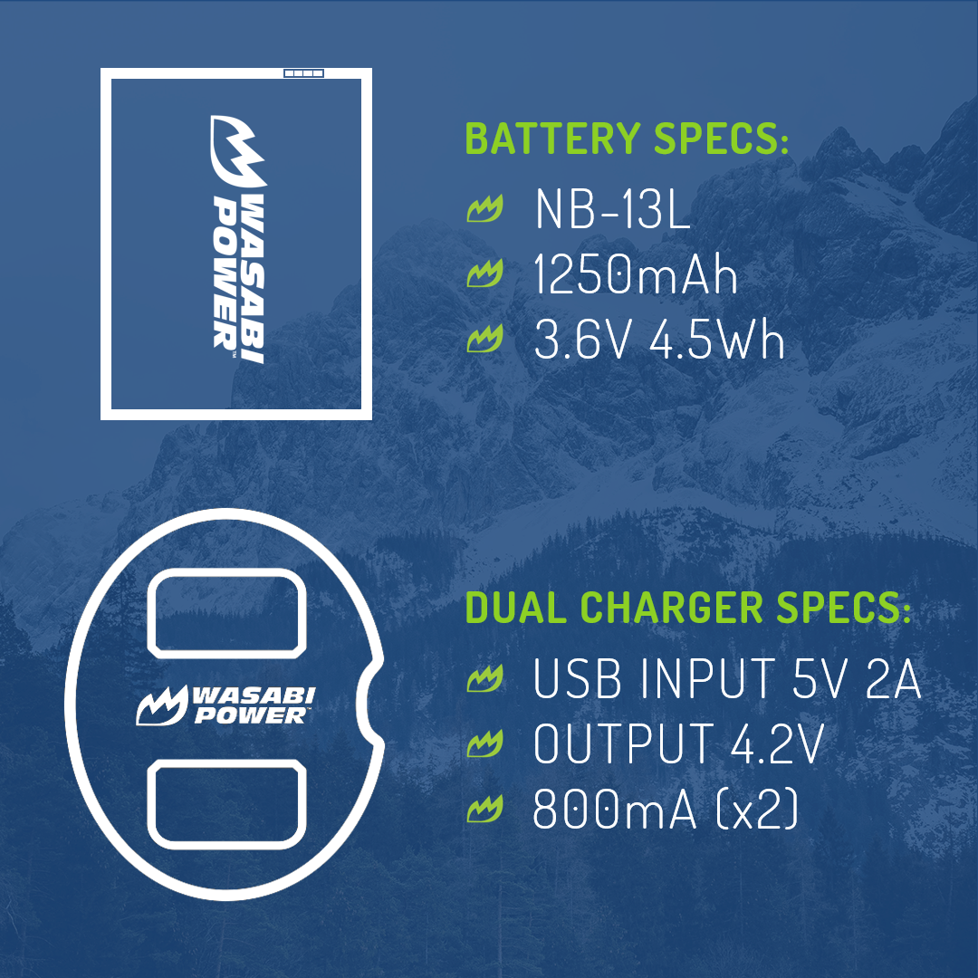 Canon NB-13L, NB-15L Battery (2-Pack) and Dual Charger by Wasabi Power