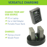 Olympus BLS-1, BLS-5, BLS-50 Battery (2-Pack) and Dual Charger by Wasabi Power