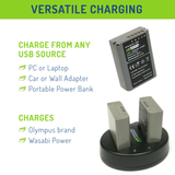 Olympus BLS-5, BLS-50, PS-BLS5 Battery (2-Pack) and Dual Charger by Wasabi Power