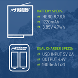 GoPro HERO8 Battery (2-Pack) and Dual Charger Compatible with HERO7 Black, HERO6, HERO5 by Wasabi Power