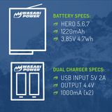 GoPro HERO7 Black, HERO6, HERO5 Battery (4-Pack) and Dual Charger by Wasabi Power