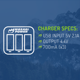 GoPro HERO12, HERO11, HERO10, HERO9 Black & GoPro Enduro Triple USB Battery Charger by Wasabi Power