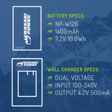 Fujifilm NP-W126, NP-W126S Battery (3-Pack) and Charger by Wasabi Power