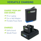 GoPro HERO8 Battery (2-Pack) and Triple Charger Compatible with HERO7 Black, HERO6, HERO5 by Wasabi Power
