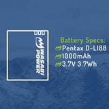 Pentax D-LI88, D-L188 Battery by Wasabi Power