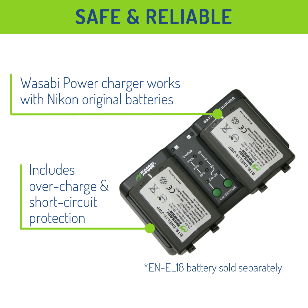 Nikon EN-EL18, EN-EL18d MH-26, MH-33 Dual Charger by Wasabi Power