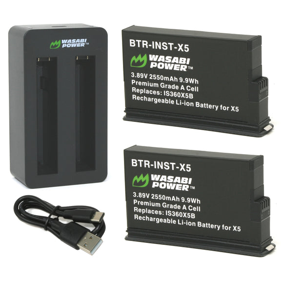 Insta360 X5 Battery (2-Pack) and Dual USB-C Charger by Wasabi Power