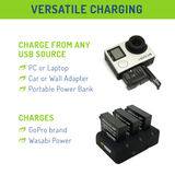 GoPro HERO4, AHDBT-401 Battery (2-Pack) and Triple Charger by Wasabi Power