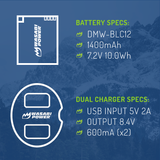 Panasonic DMW-BLC12 Battery (4-Pack) and Dual Charger (Not Fully Decoded) by Wasabi Power