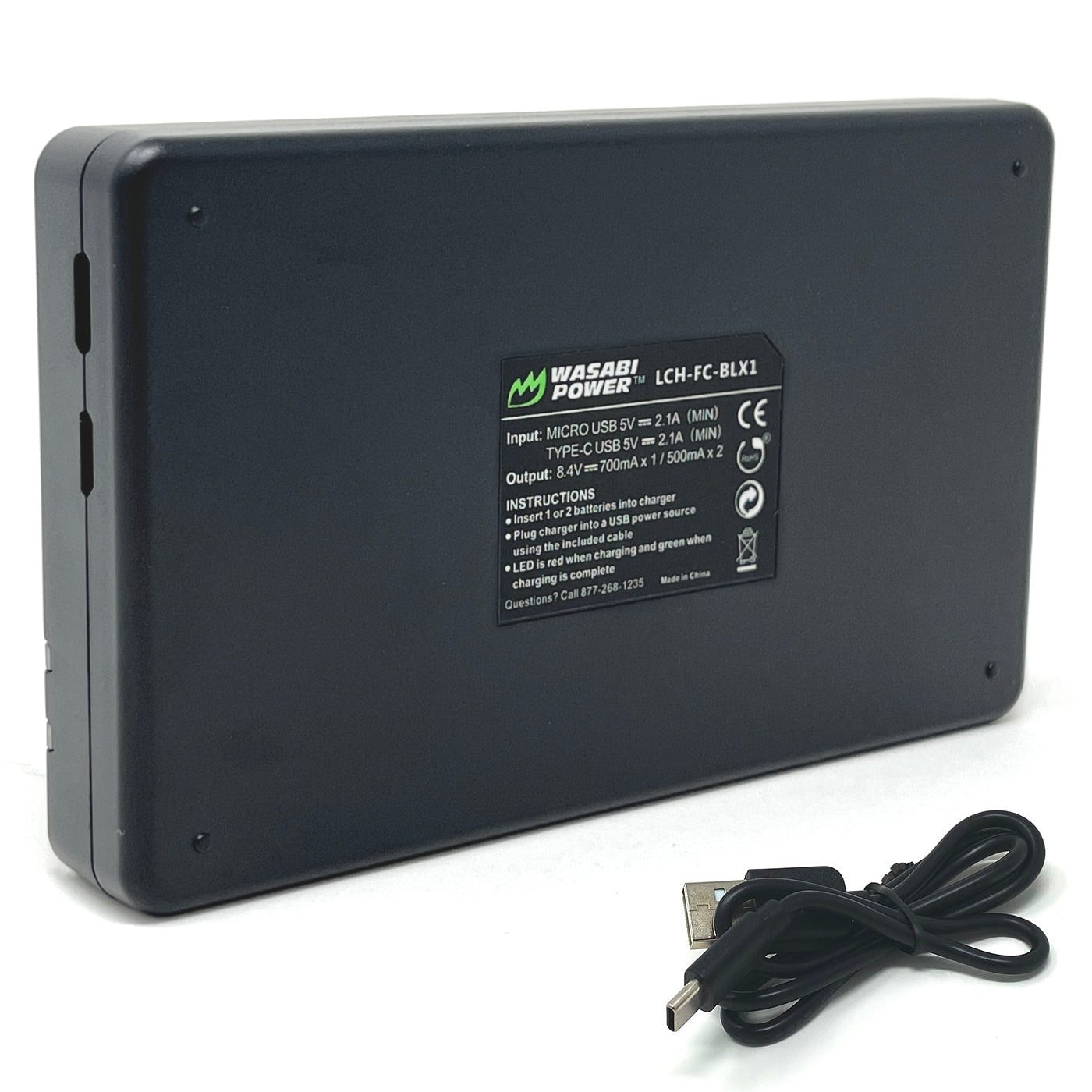 Olympus BLX-1 USB-C Dual Battery Charger by Wasabi Power