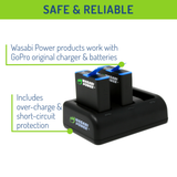 GoPro HERO8 Battery (4-Pack) and Dual Charger Compatible with HERO7 Black, HERO6, HERO5 by Wasabi Power