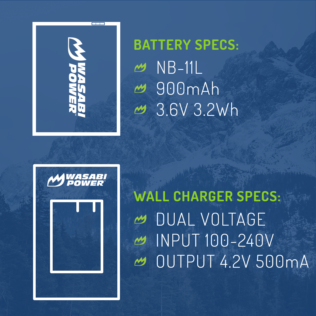 Canon NB-11L, NB-11LH Battery (2-Pack) and Charger by Wasabi Power