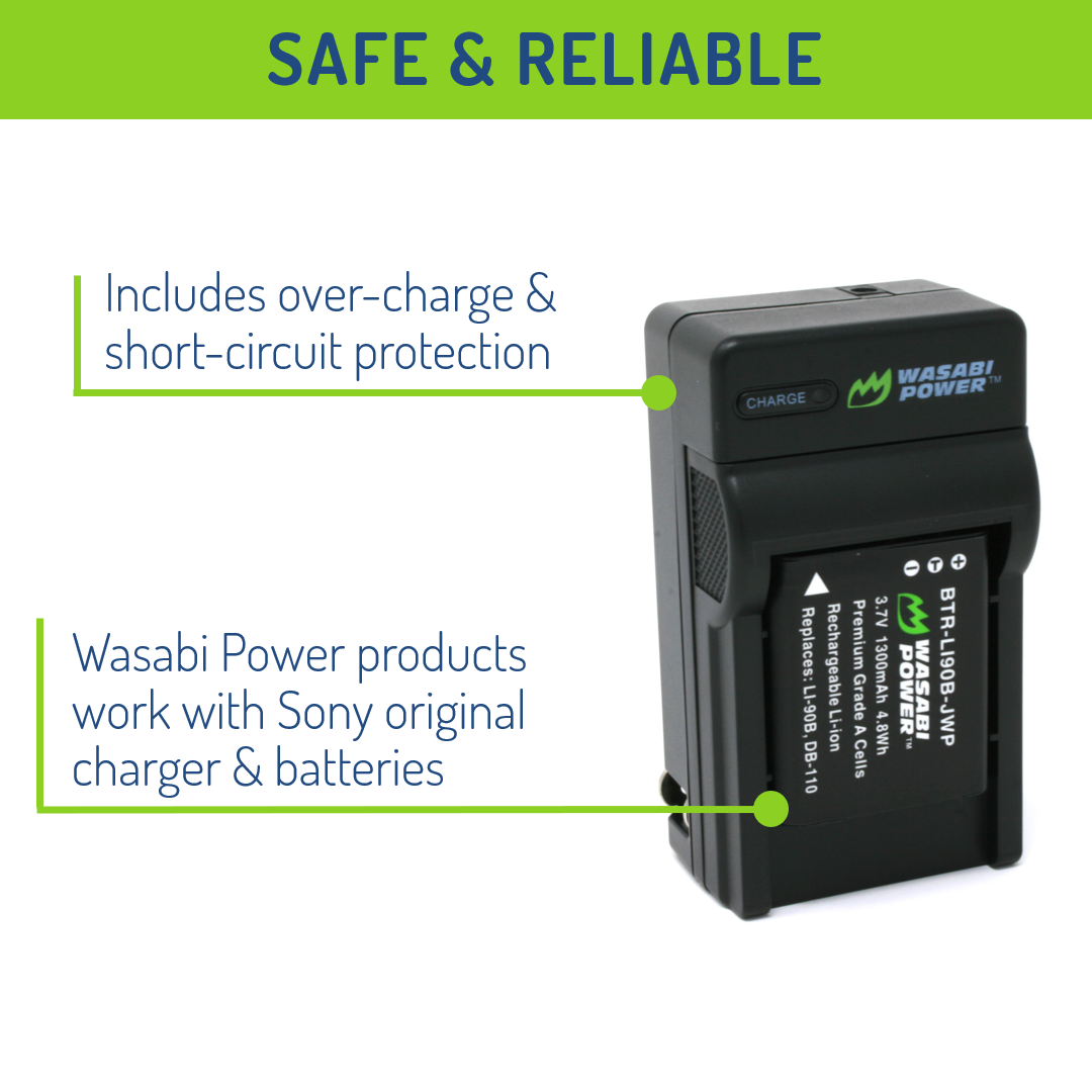 Olympus LI-90B, LI-92B Battery (2-Pack) and Charger by Wasabi Power