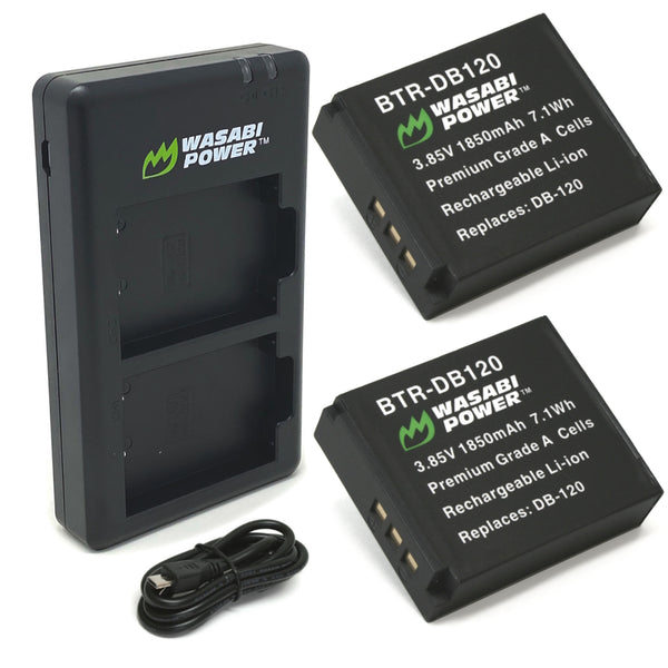 Ricoh DB-120 Battery (2-Pack) and USB-C Dual Charger by Wasabi Power