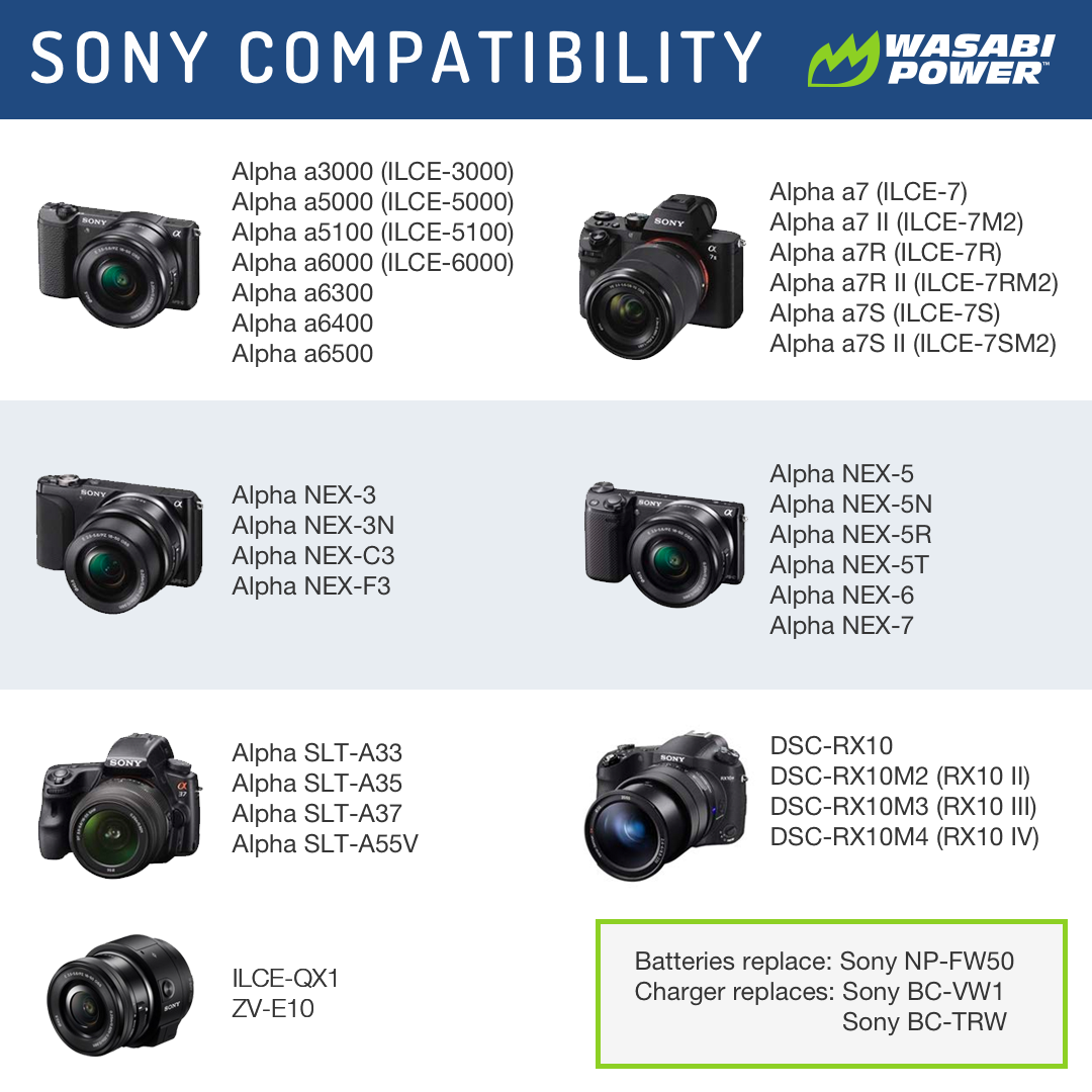 Sony NP-FW50 Battery (2-Pack) and Dual Charger from Wasabi Power