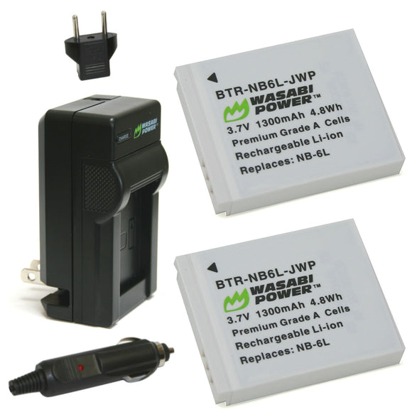 Canon NB-6L, NB-6LH, CB-2LY Battery (2-Pack) and Charger by Wasabi Power