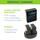 Olympus BLH-1 (Fully Decoded) Battery (2-Pack) and Dual Charger by Wasabi Power
