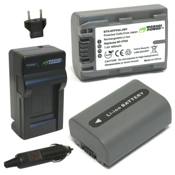 Sony NP-FP30, NP-FP50 Battery (2-Pack) and Charger by Wasabi Power