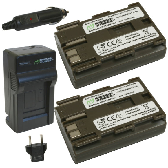 Canon BP-511, BP-511A Battery (2-Pack) and Charger by Wasabi Power