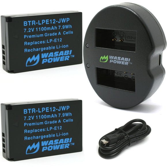 Wasabi Power Battery (2-Pack) and Dual Charger for Canon LP-E12