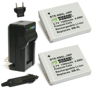 CAS NP-6L Battery (2-Pack) and Charger by Wasabi Power