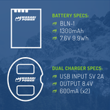Olympus BLN-1, BCN-1 Battery (2-Pack) and Dual Charger by Wasabi Power