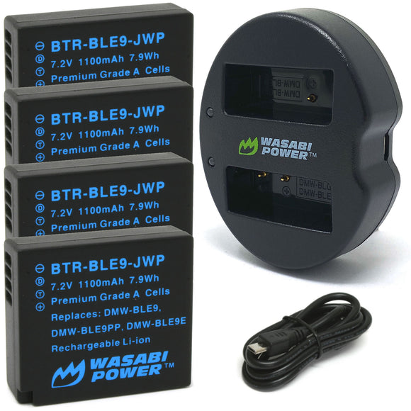 Panasonic DMW-BLE9, DMW-BLG10 Battery (4-Pack) and Dual Charger by Wasabi Power