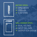 Panasonic DMW-BCG10 Battery (2-Pack) and Charger by Wasabi Power
