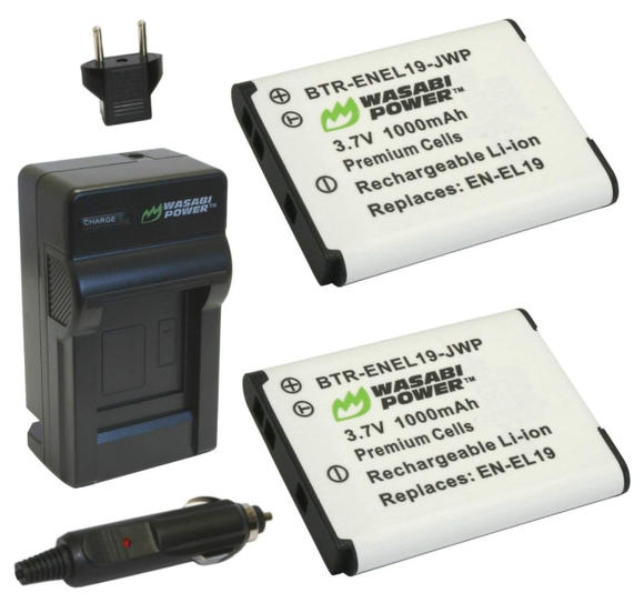 Nikon EN-EL19 Battery (2-Pack) and Charger by Wasabi Power