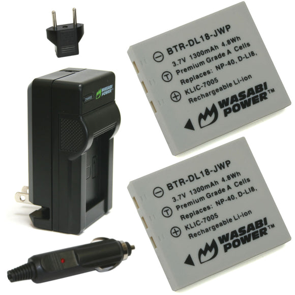 Pentax D-LI8, D-LI85, D-LI95 Battery (2-Pack) and Charger by Wasabi Power
